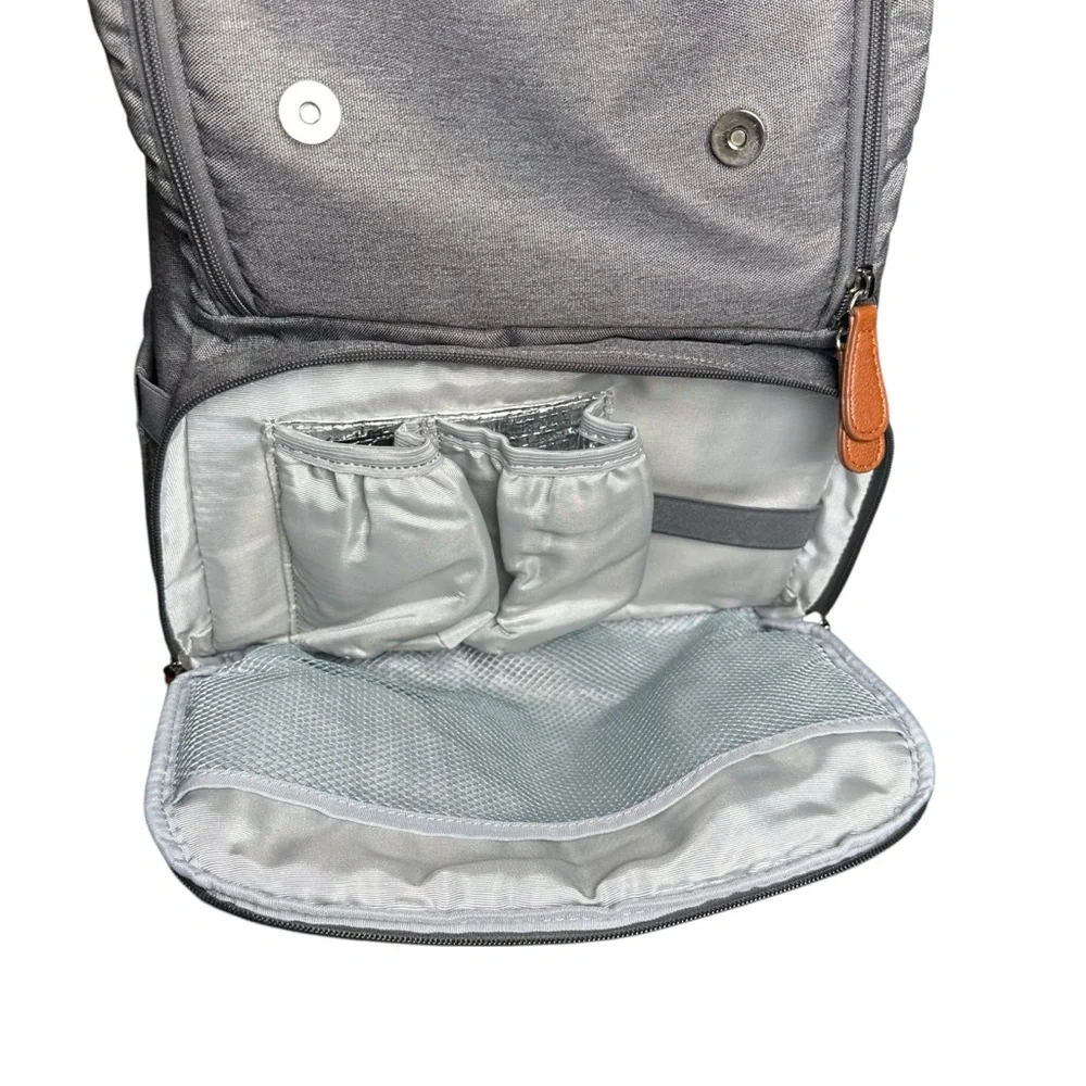 Citi Collective Navigator Backpack Diaper Bag - Gray / Brown Leather